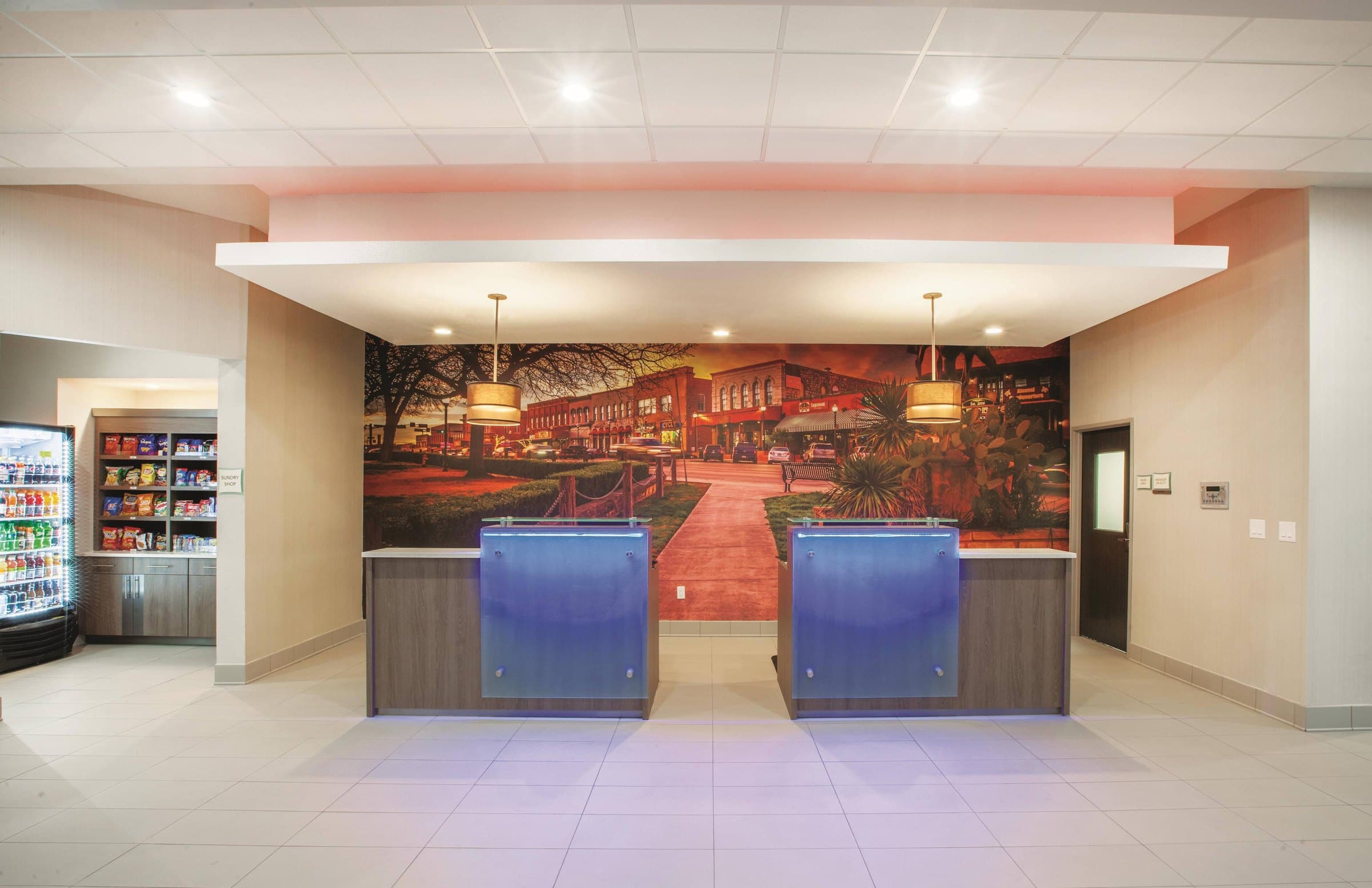 Front desk and lobby mural